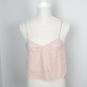 Zara Cropped Spaghetti Cropped Tank Top Cream with Rose Gold Stripes Small